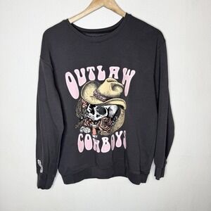 Love For Humanity Outlaw Cowboys Skull Gray  Sweatshirt‎ Women's Medium